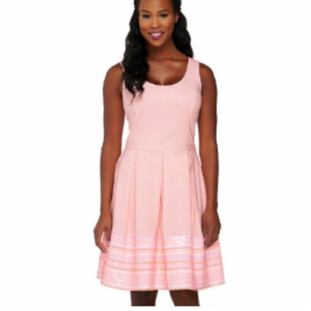 Isaac Mizrahi live limited edition dress size 8 pink with sequins and pockets